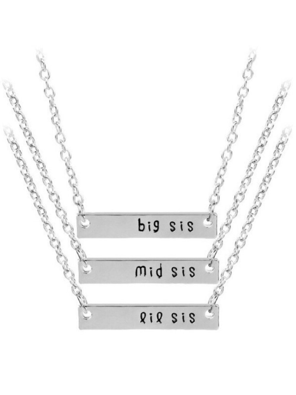Three Sisters Big Mid Lil Sis 3 Piece Silver Bar Necklace Set